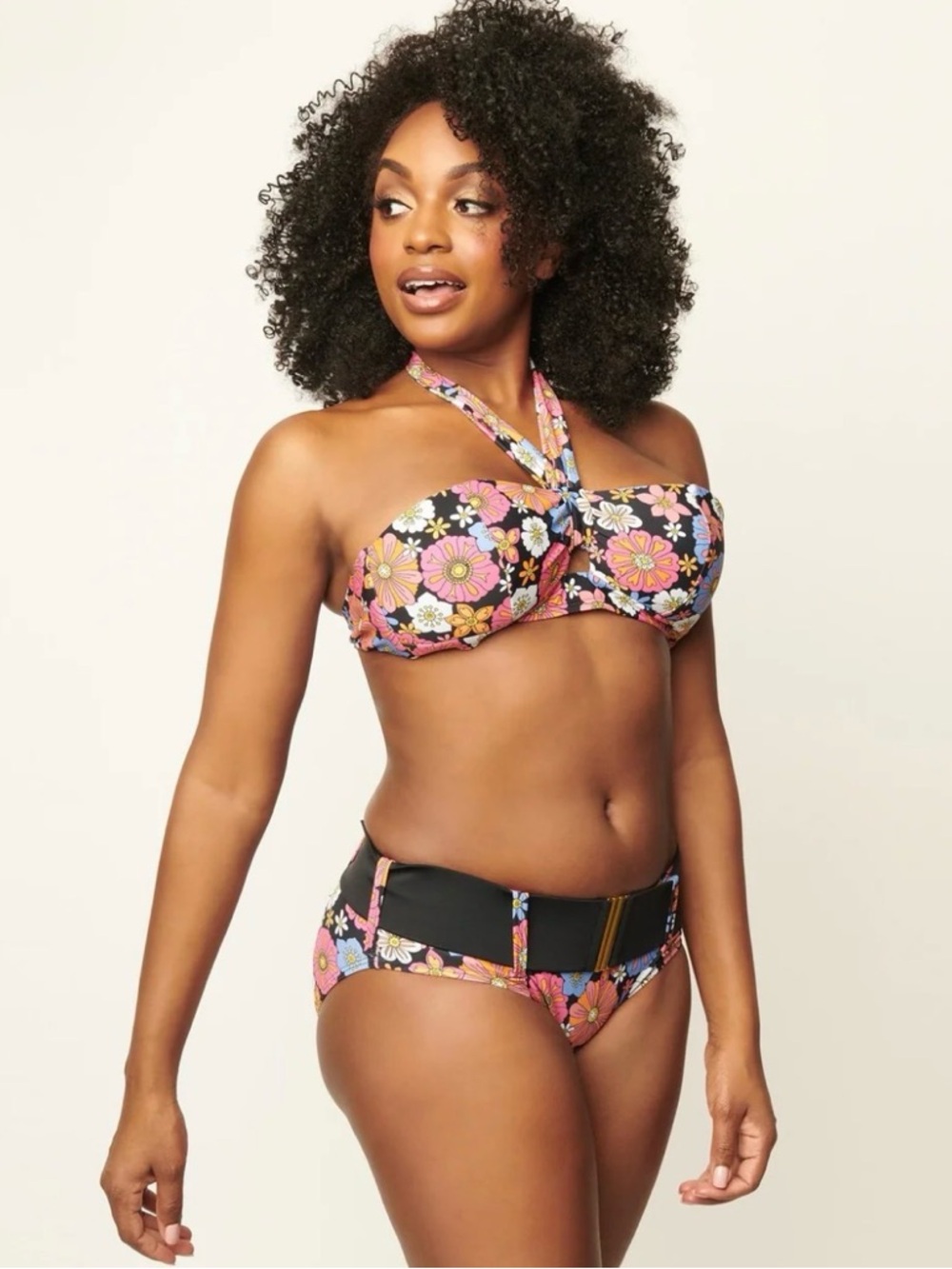 Unique Vintage Pink & Blue Floral Print Forever Glam Swim Bottom Belt XS, M, XL - Picture 2 of 9
